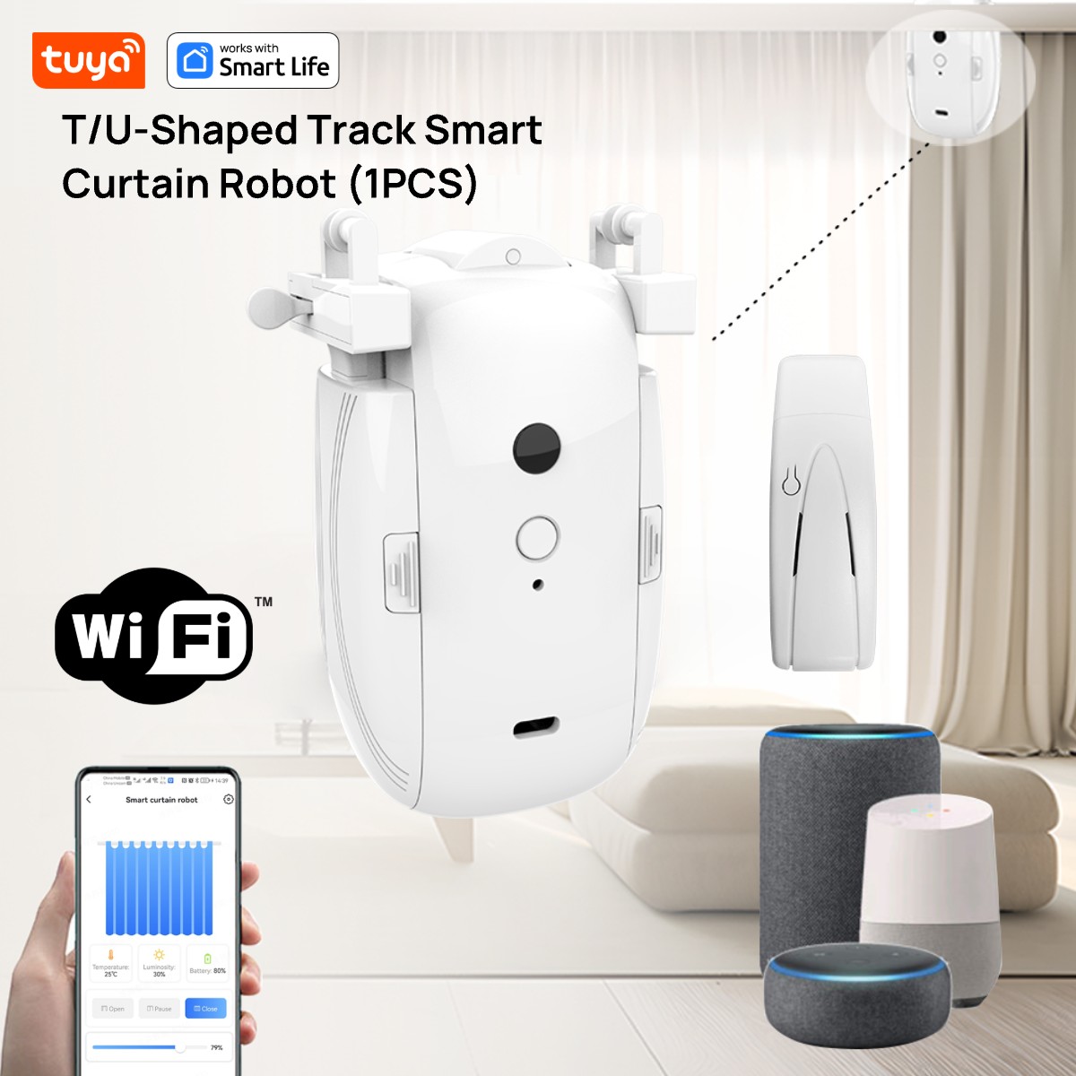 Smart Home Living - Robot de cortina WiFi inteligente Tuya,