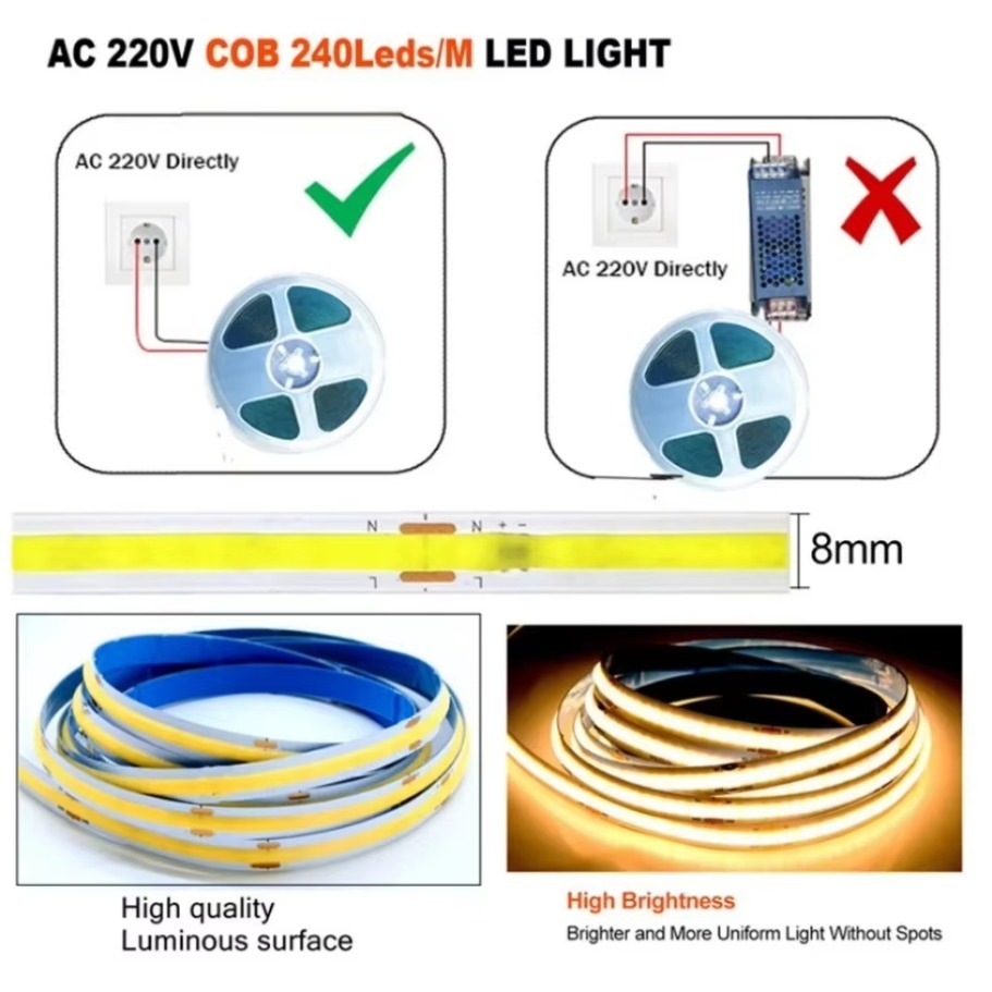 Tira de luces LED COB de 1-5m, - Smart Home Living Room reseña y precio